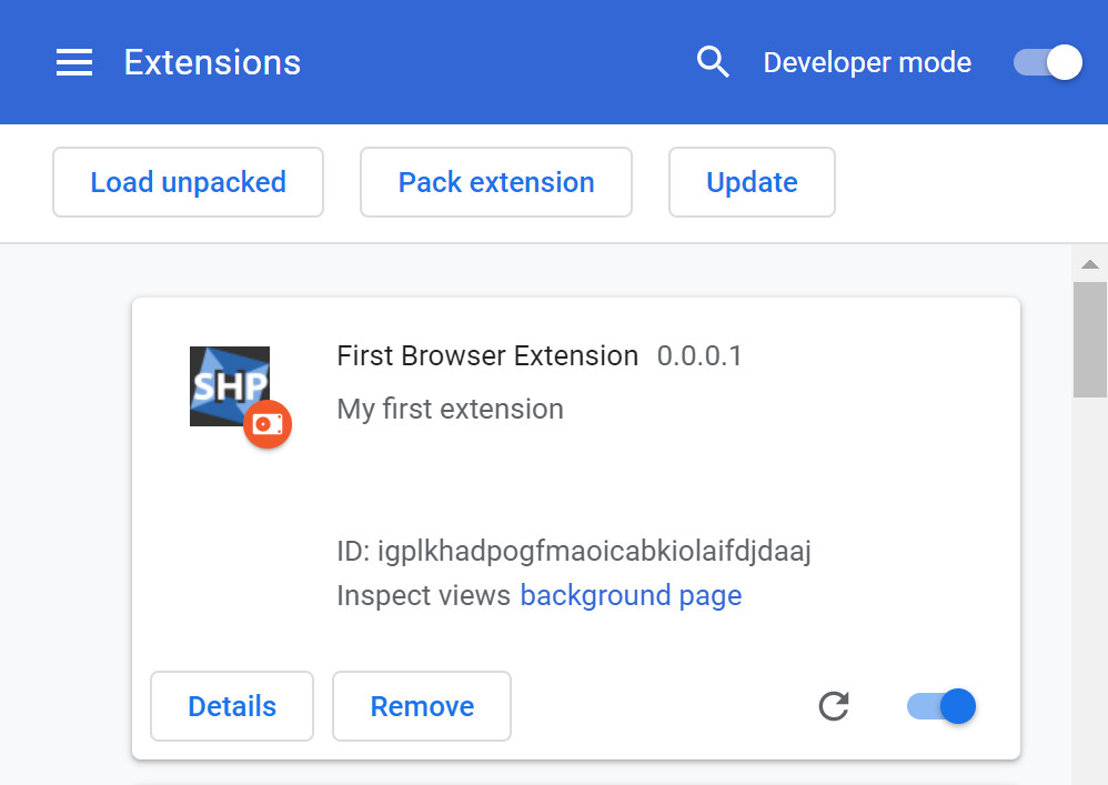Add own browser extension to Chrome 