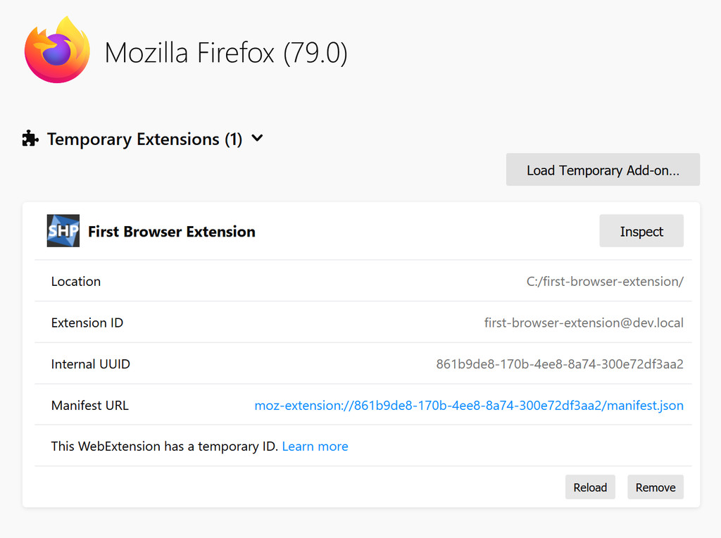 Firefox - Load Temporary Add-on - Successful