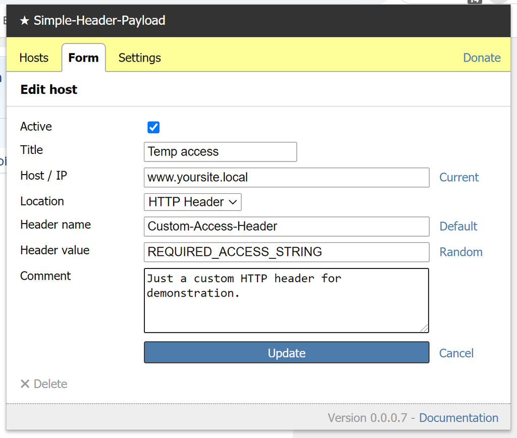 The browser extension GUI - Tab Form